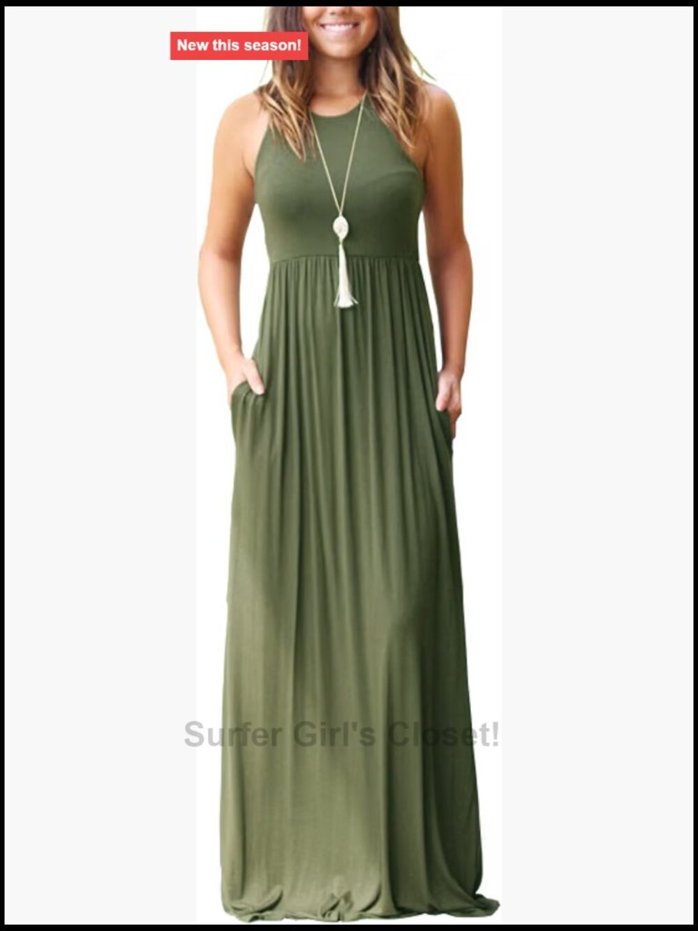 Women's Sleeveless Rayon Spandex Maxi Dress with Pockets Casual Loose Fit